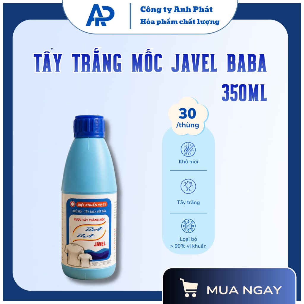 Javel BABA 350ml tẩy trắng quần áo, diệt khuẩn, khử mùi hiệu quả